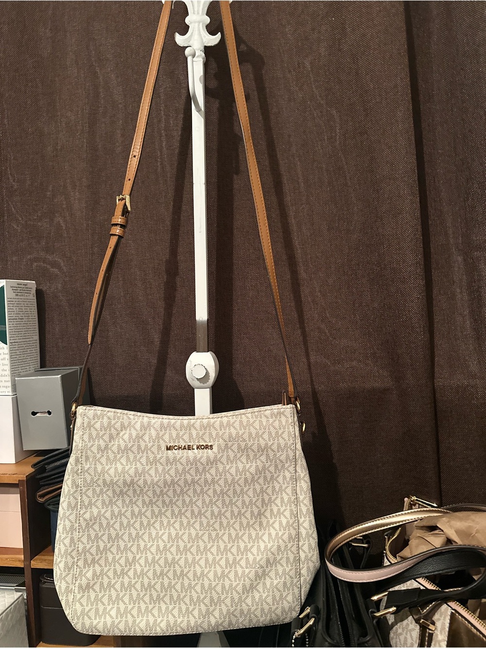 Michael Kors Beige/Tan Signature Monogram Shoulder Bag